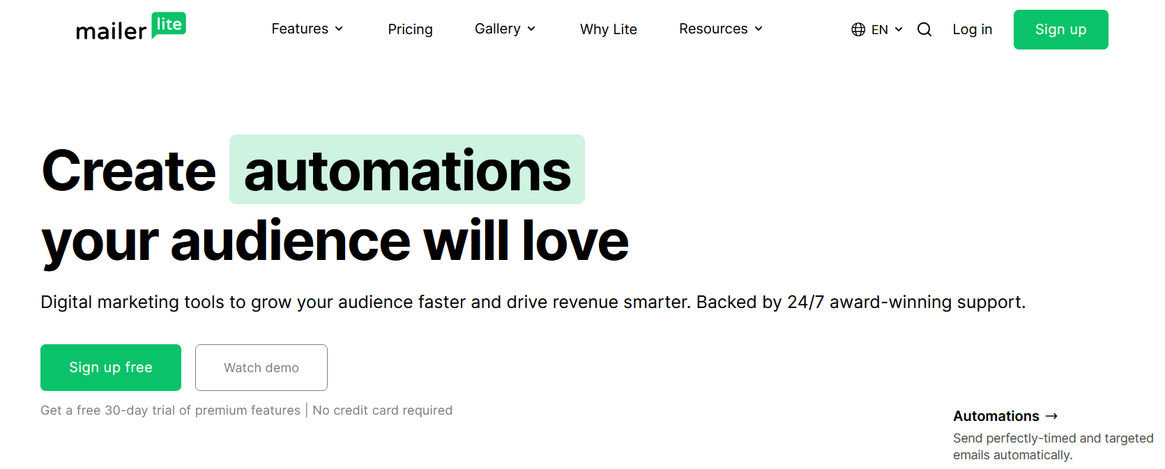 mailerlite homepage