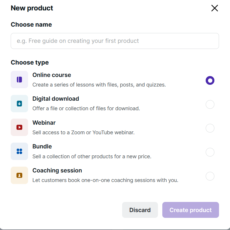 Podia- create product