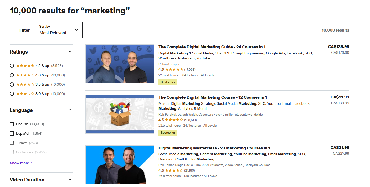 Udemy - Course search